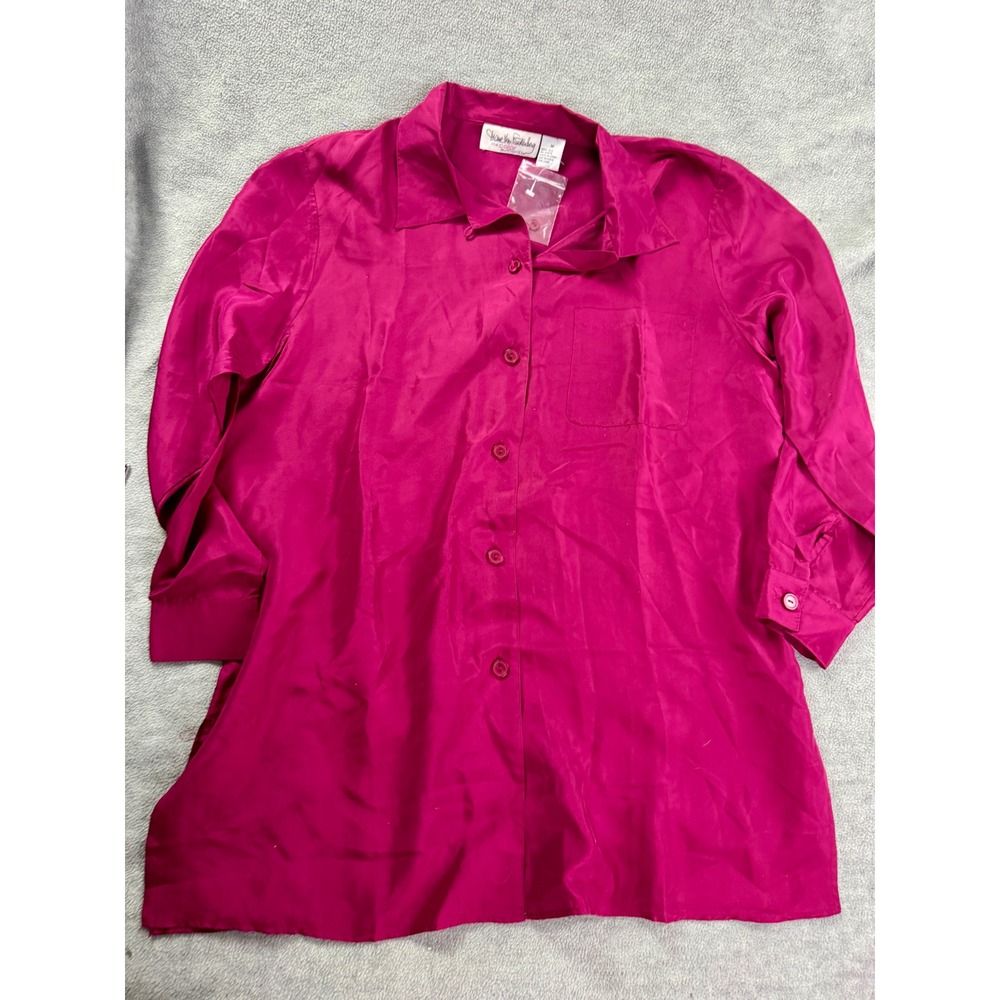 Diane von Furstenberg Silk‎ Button Down Shirt Magenta Pink Long Sleeve Blouse M
